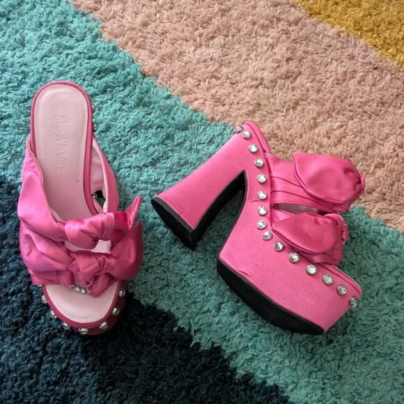 Barbiecore Chunky Sandals Platform Heel Hot Pink Size 8 sugar thrillz - Picture 5 of 9